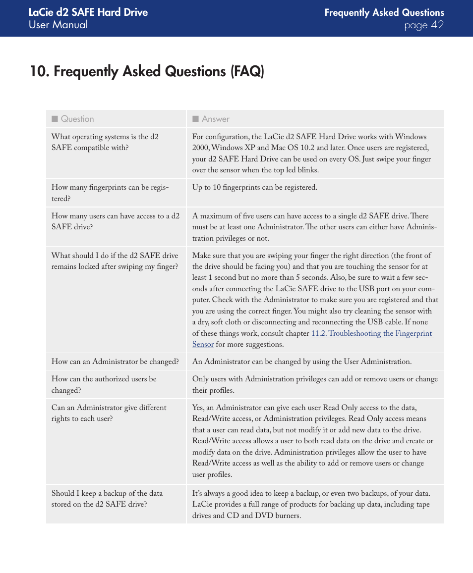 Frequently asked questions (faq) | LaCie d2 User Manual | Page 42 / 54