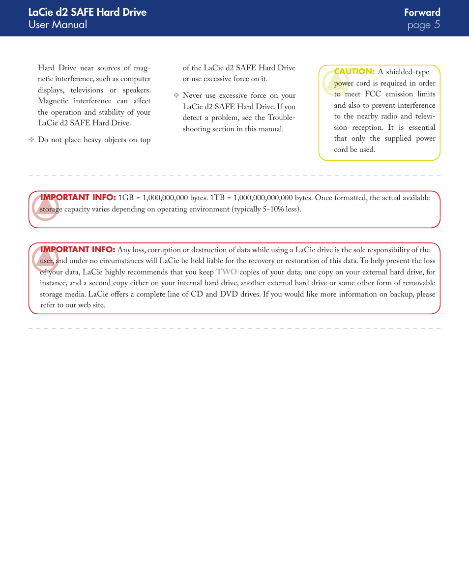 Lacie d2 safe hard drive user manual page | LaCie d2 User Manual | Page 5 / 54