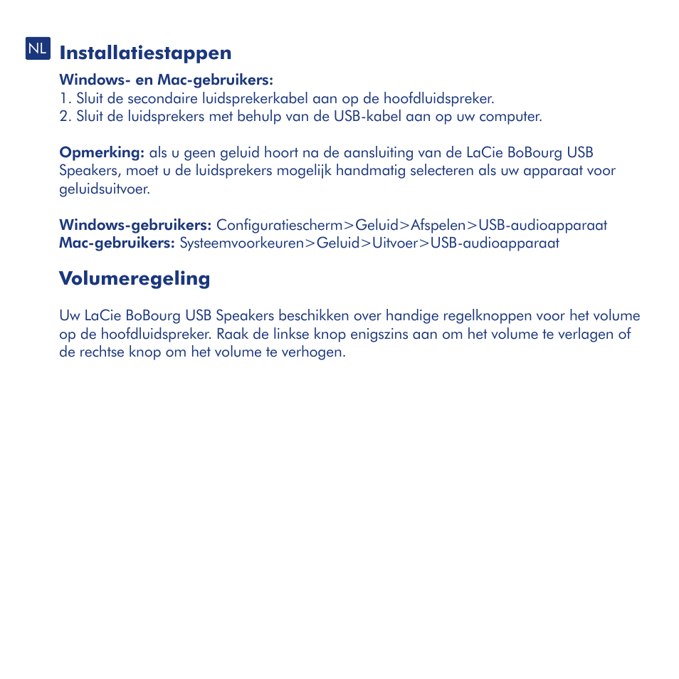 Pasos de configuración, Control de volumen, Installatiestappen | Volumeregeling | LaCie Bobourg USB Speakers User Manual | Page 11 / 24