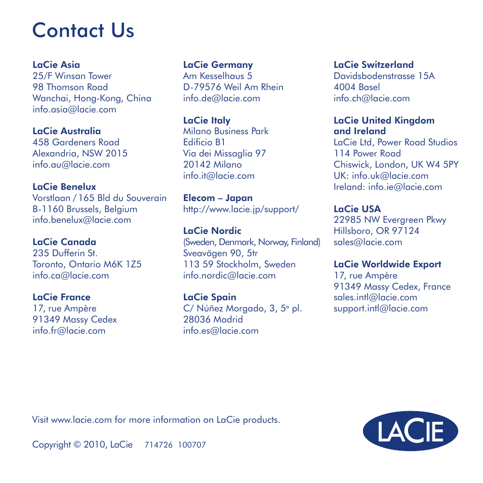 Contact us | LaCie Bobourg USB Speakers User Manual | Page 24 / 24