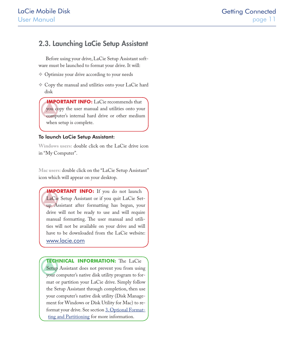 Launching lacie setup assistant | LaCie USB 2.0 User Manual | Page 11 / 25