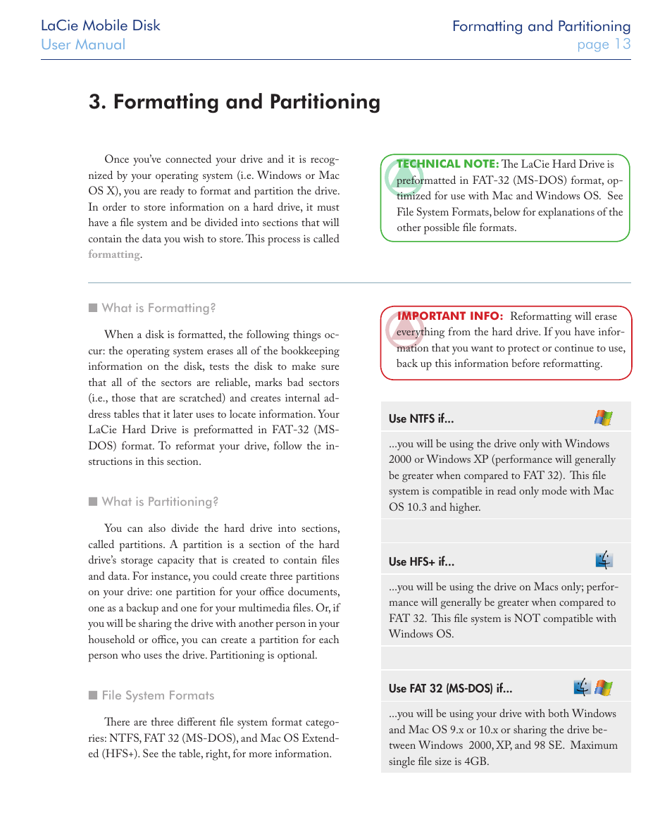 Formatting and partitioning | LaCie USB 2.0 User Manual | Page 13 / 25