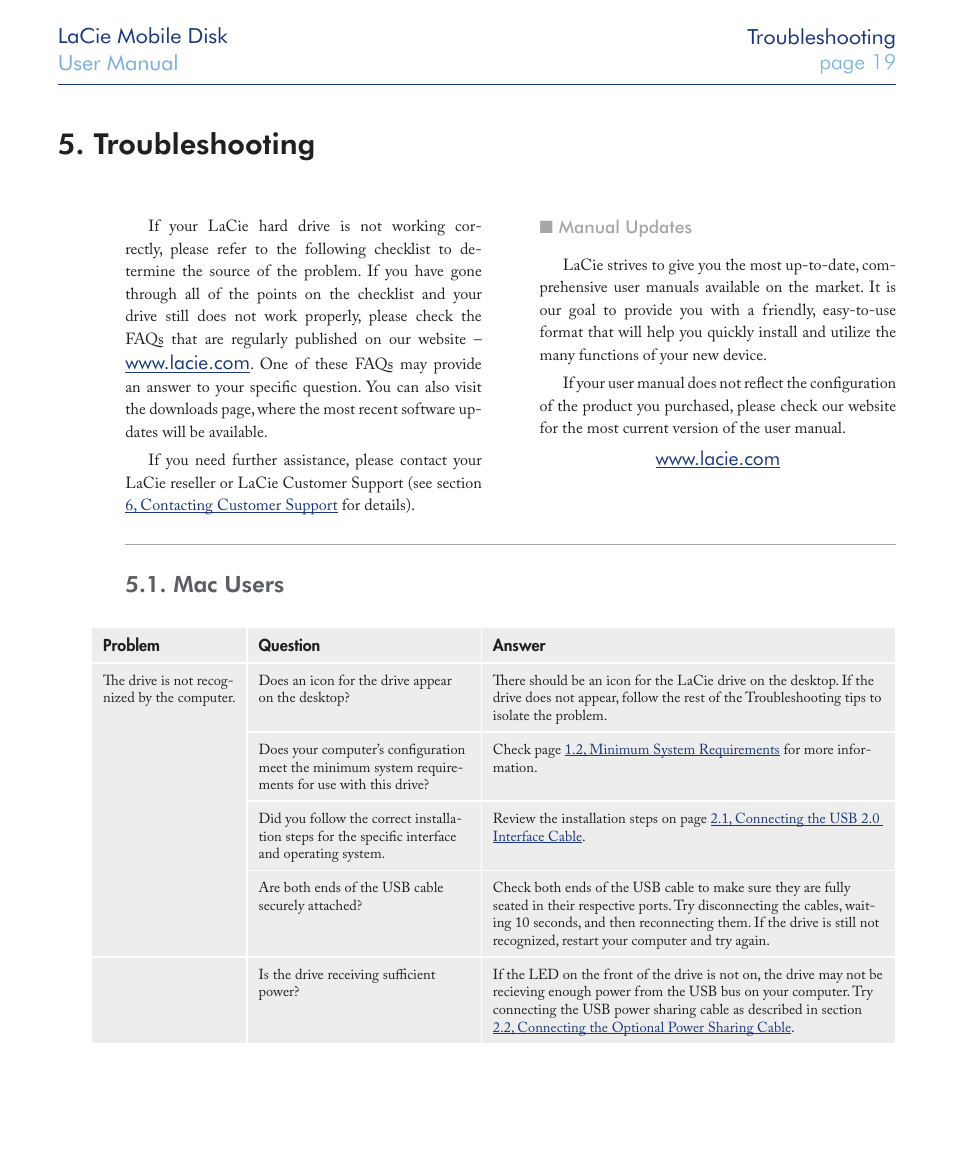 Troubleshooting, Mac users | LaCie USB 2.0 User Manual | Page 19 / 25