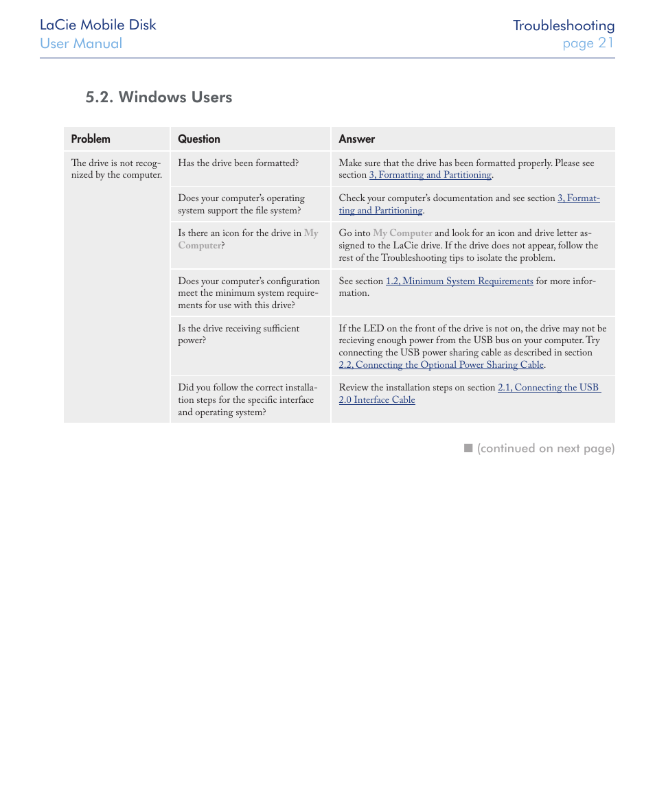 Windows users | LaCie USB 2.0 User Manual | Page 21 / 25