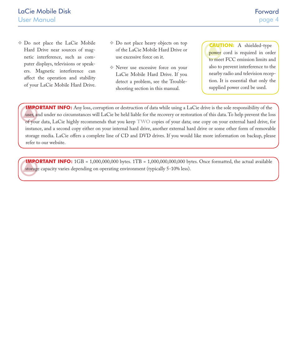 Lacie mobile disk user manual page 4 forward | LaCie USB 2.0 User Manual | Page 4 / 25
