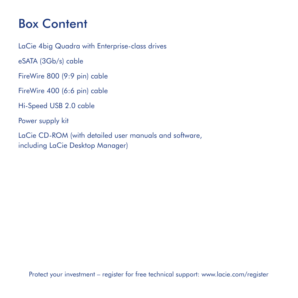 Box content | LaCie 4big Quadra User Manual | Page 3 / 28