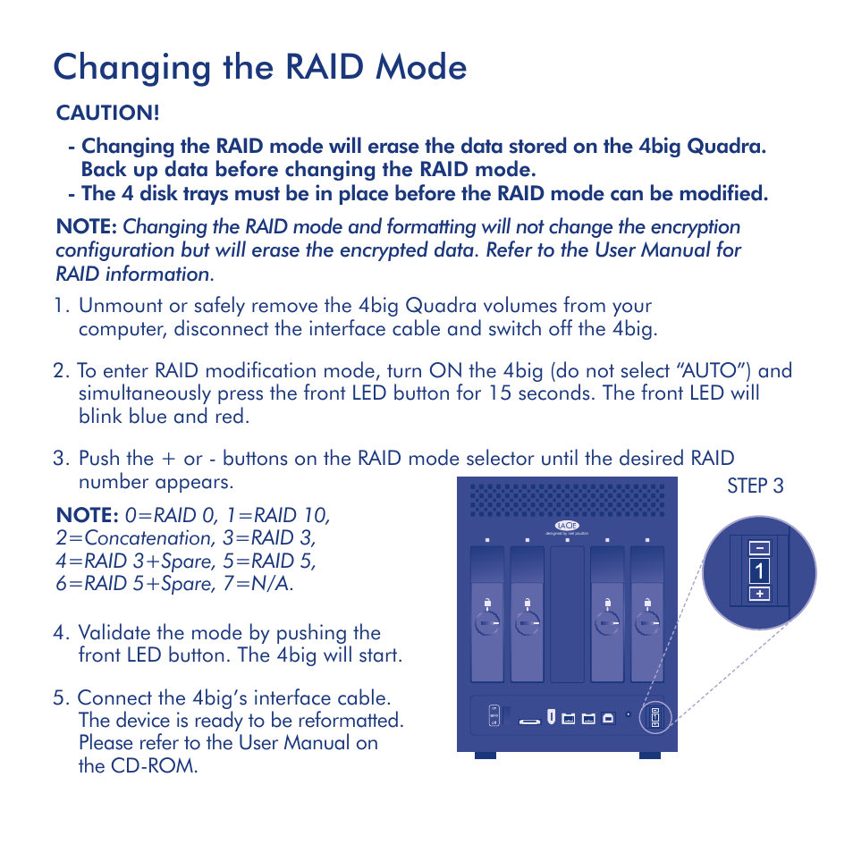 Changing the raid mode | LaCie 4big Quadra User Manual | Page 8 / 28