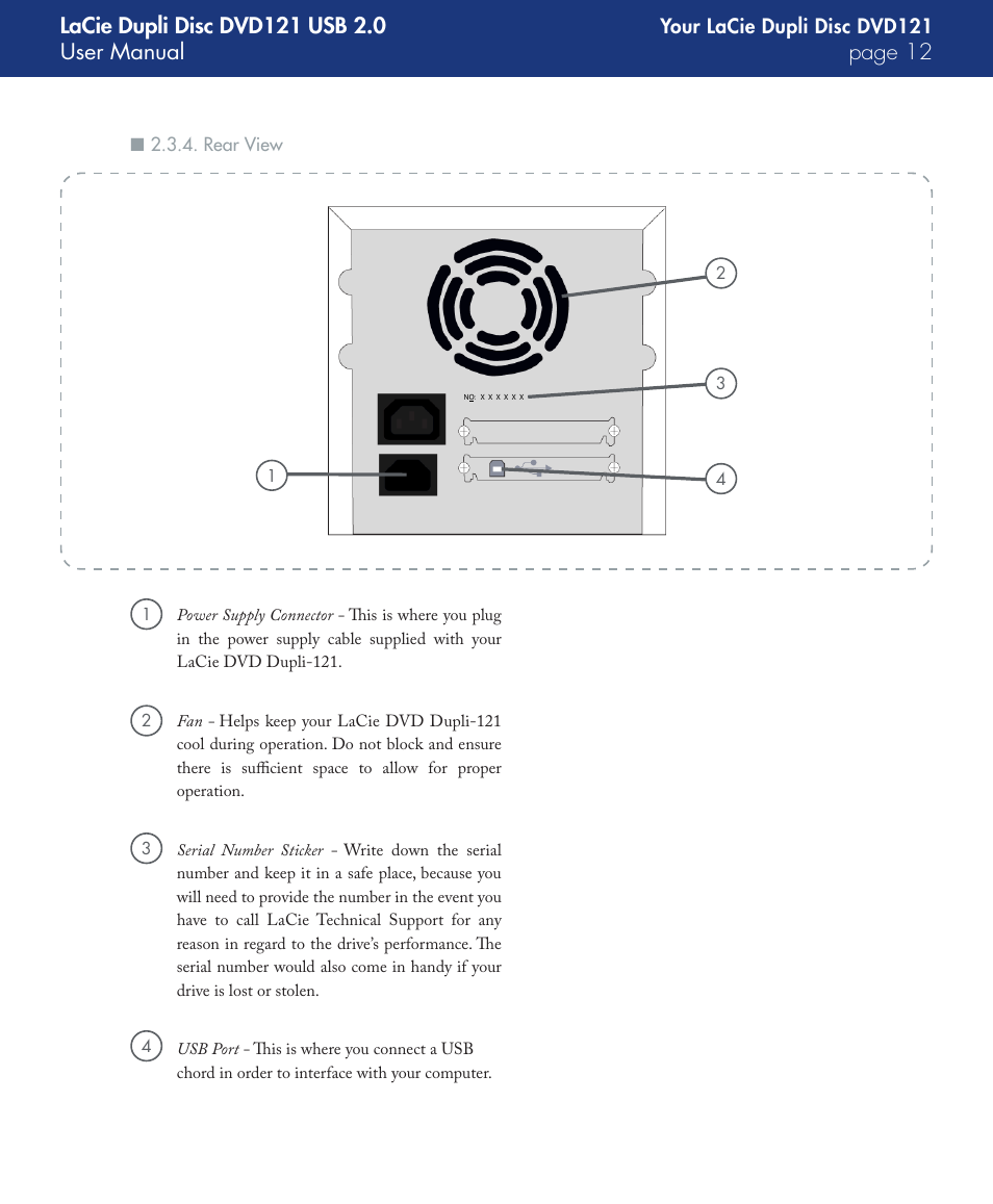 Rear view | LaCie DVD121 User Manual | Page 12 / 40