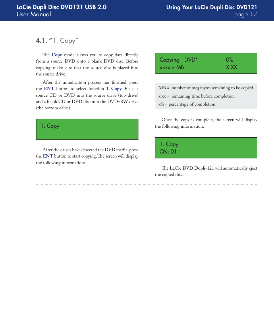 “1. copy, “ 1. copy | LaCie DVD121 User Manual | Page 17 / 40