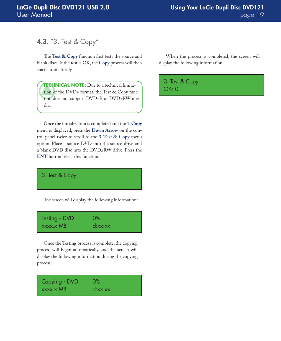 “3. test & copy | LaCie DVD121 User Manual | Page 19 / 40