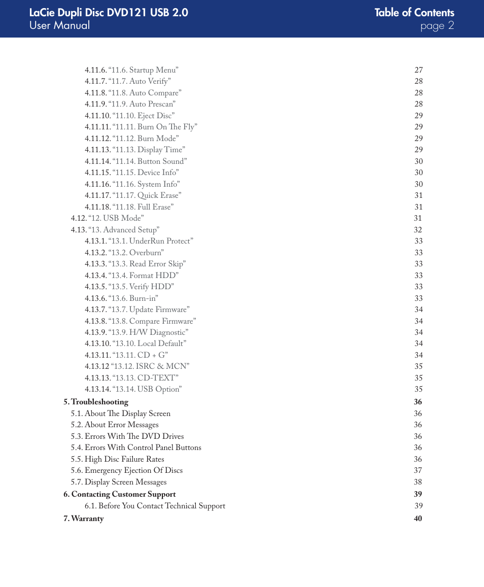 LaCie DVD121 User Manual | Page 2 / 40