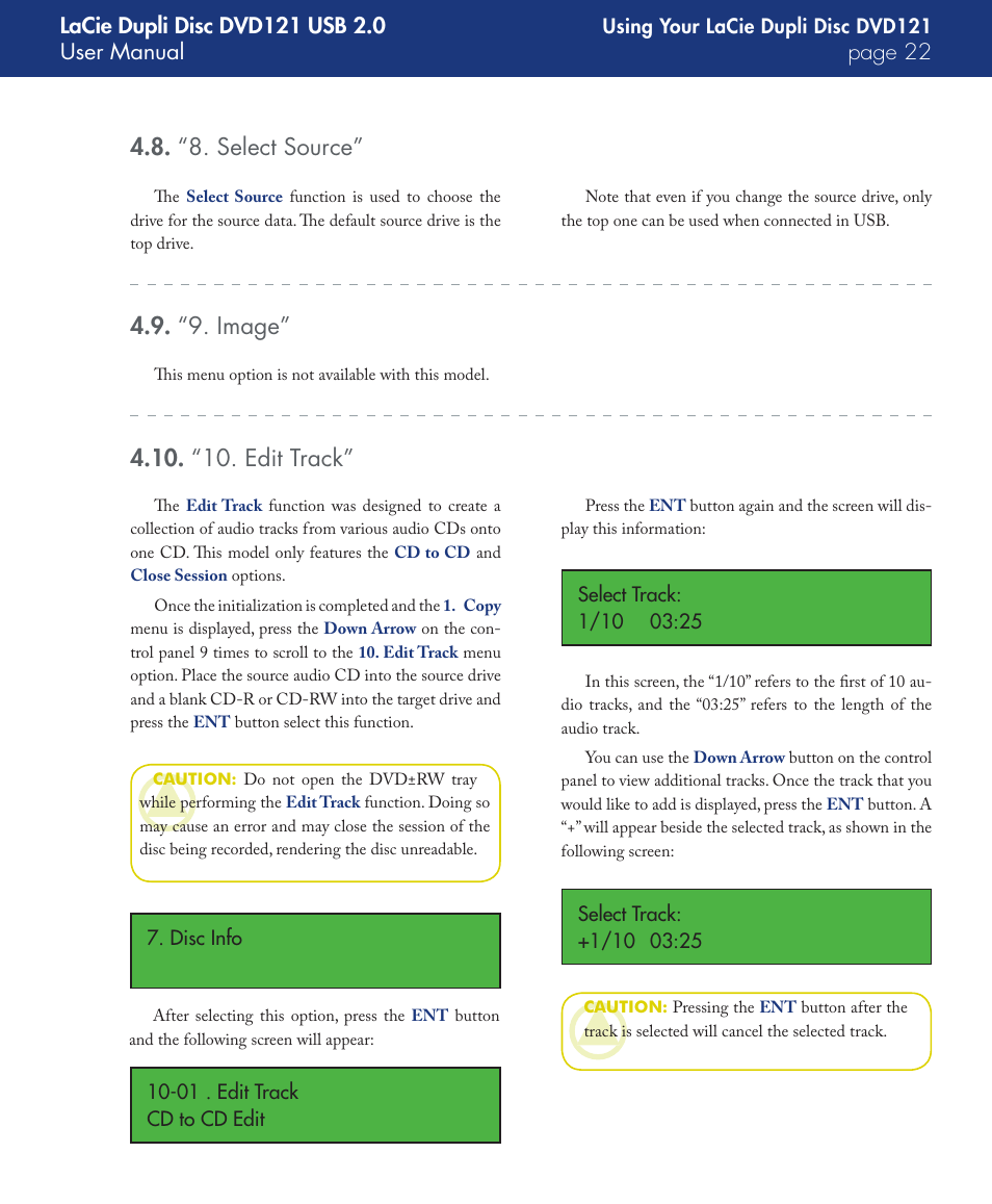 “8. select source, “9. image, “10. edit track | LaCie DVD121 User Manual | Page 22 / 40