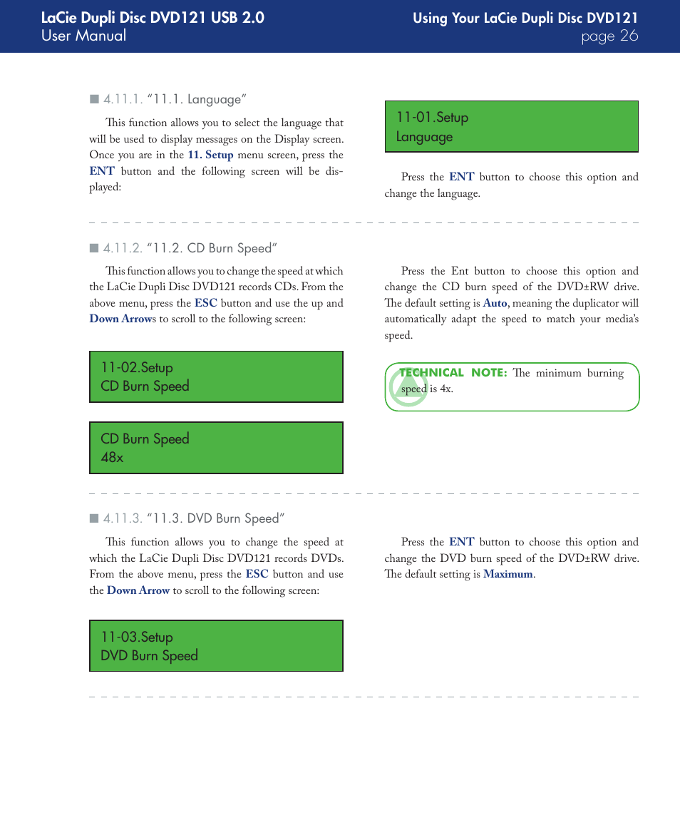 “11.1. language, “11.2. cd burn speed, “11.3. dvd burn speed | LaCie DVD121 User Manual | Page 26 / 40