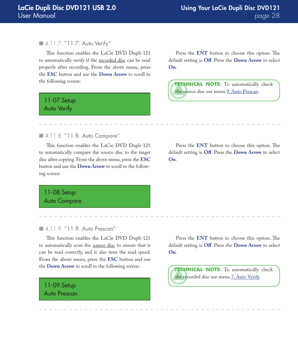 “11.7. auto verify, “11.8. auto compare, “11.9. auto prescan | LaCie DVD121 User Manual | Page 28 / 40