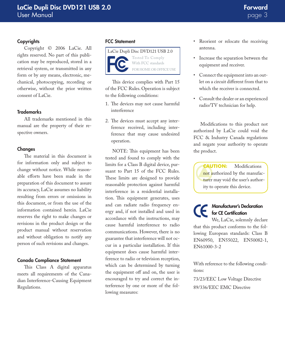 LaCie DVD121 User Manual | Page 3 / 40
