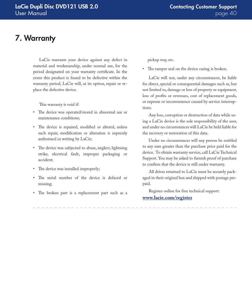Warranty | LaCie DVD121 User Manual | Page 40 / 40