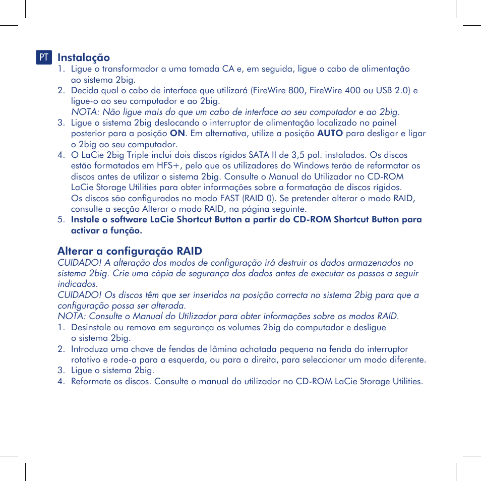 Instalação, Alterar a configuração raid | LaCie 2big triple User Manual | Page 12 / 24