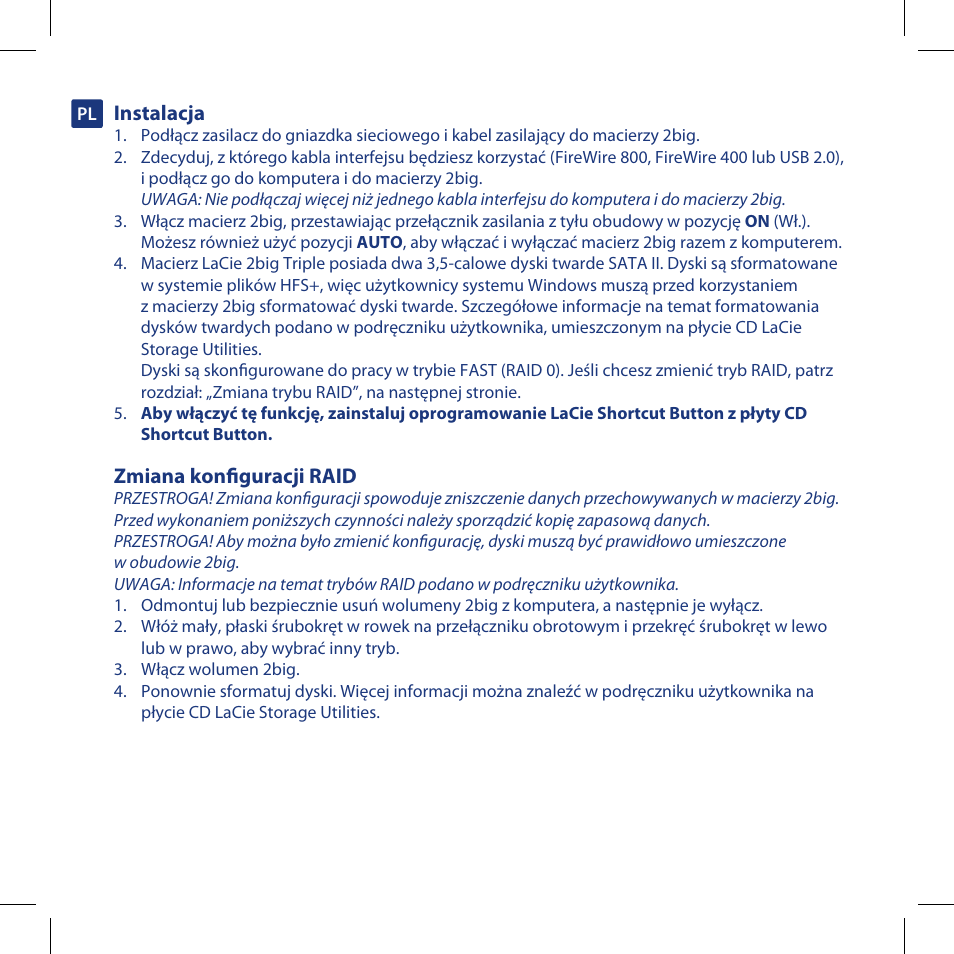 Instalacja, Zmiana konfiguracji raid | LaCie 2big triple User Manual | Page 16 / 24