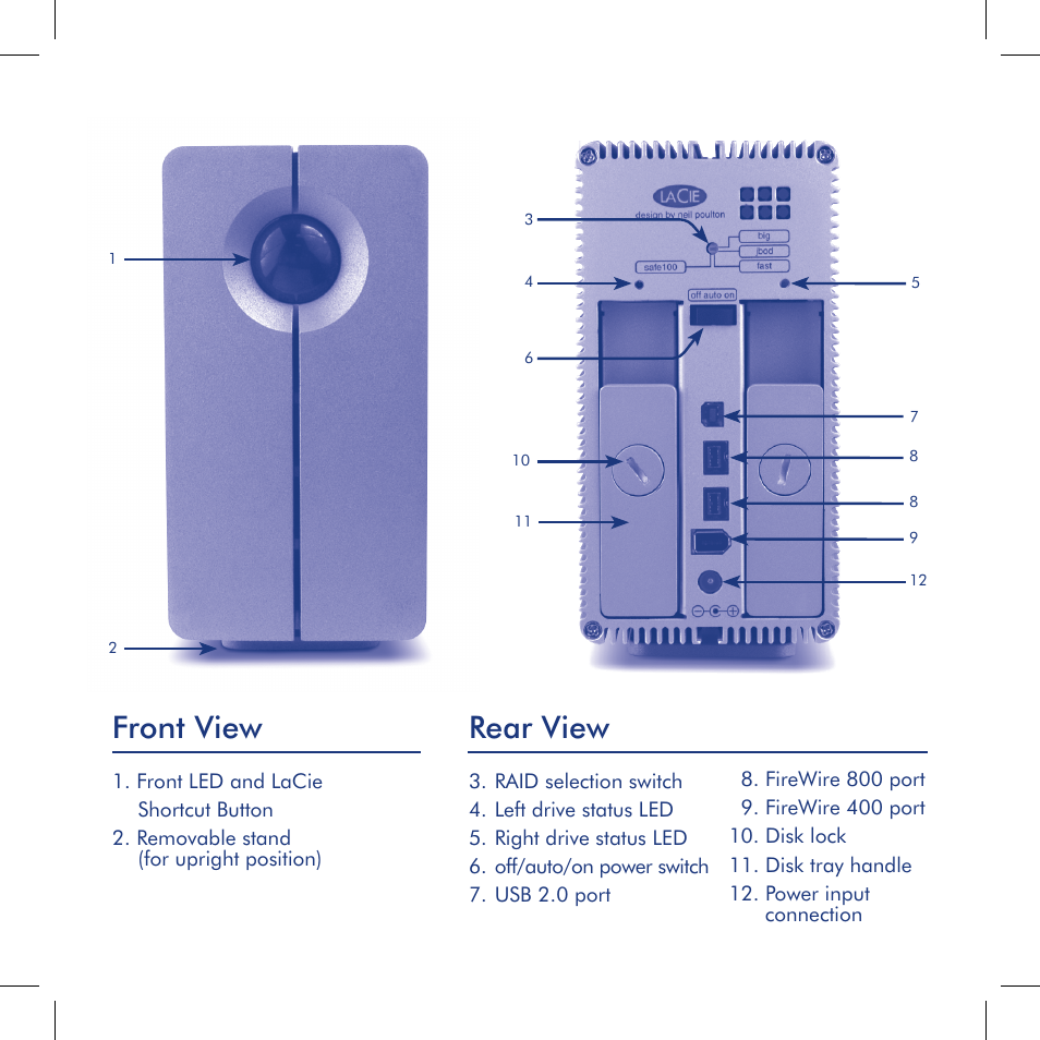 Front view, Rear view | LaCie 2big triple User Manual | Page 3 / 24