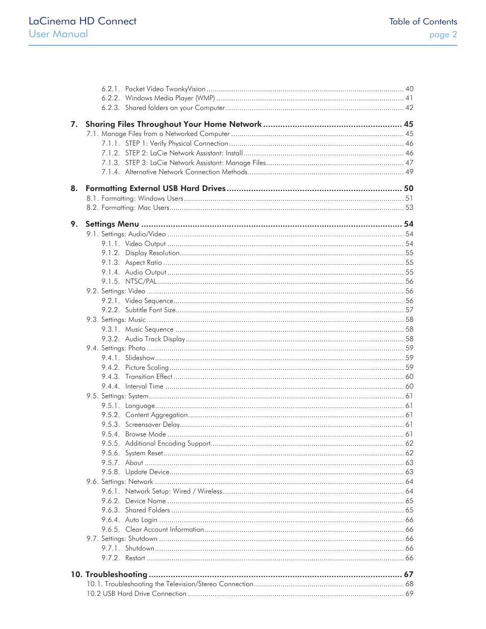 Lacinema hd connect, User manual | LaCie LaCinema HD Connect User Manual | Page 2 / 72