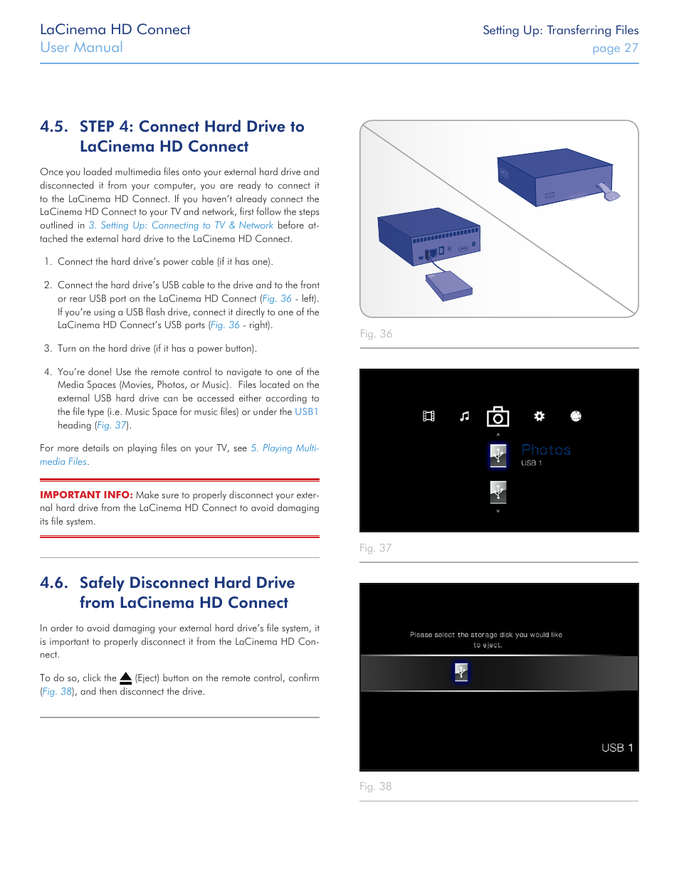 Step 4: connect hard drive to lacinema hd connect, Step 4: connect hard drive to lacin, Ema hd connect | Lacinema hd connect, User manual | LaCie LaCinema HD Connect User Manual | Page 27 / 72