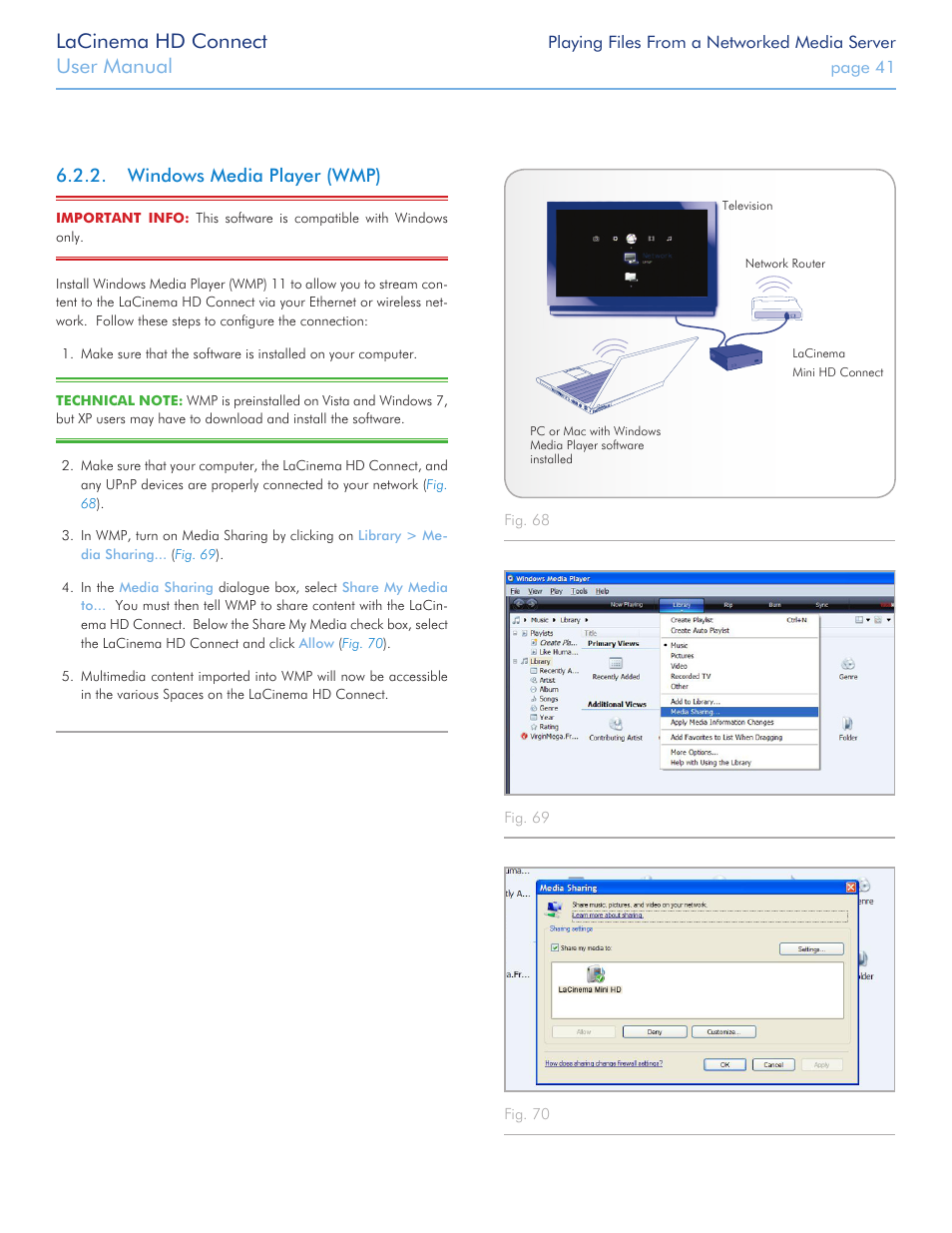 Windows media player (wmp), Lacinema hd connect, User manual | LaCie LaCinema HD Connect User Manual | Page 41 / 72