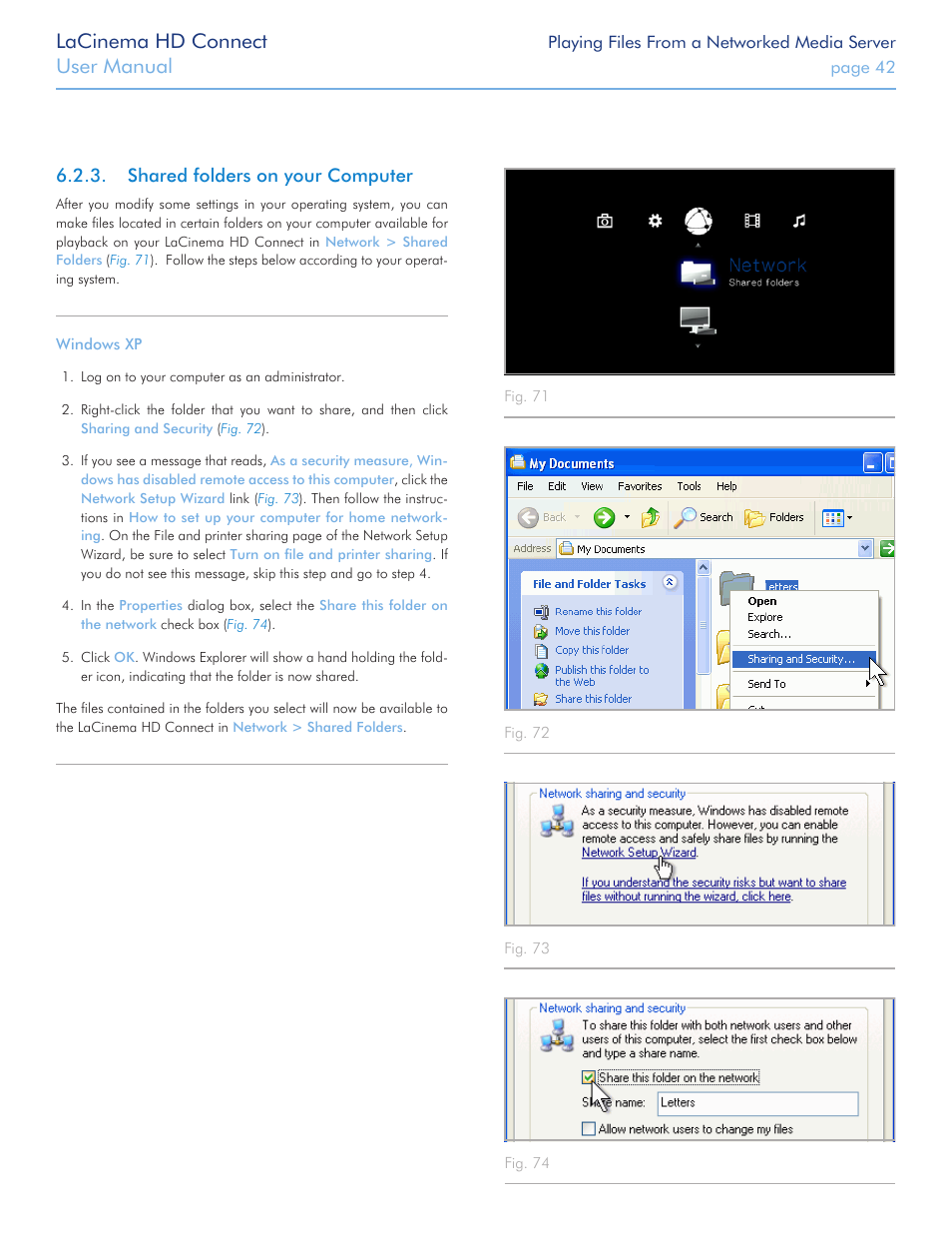 Shared folders on your computer, Lacinema hd connect, User manual | LaCie LaCinema HD Connect User Manual | Page 42 / 72