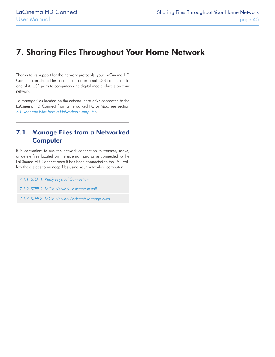 Sharing files throughout your home network, Manage files from a networked computer | LaCie LaCinema HD Connect User Manual | Page 45 / 72