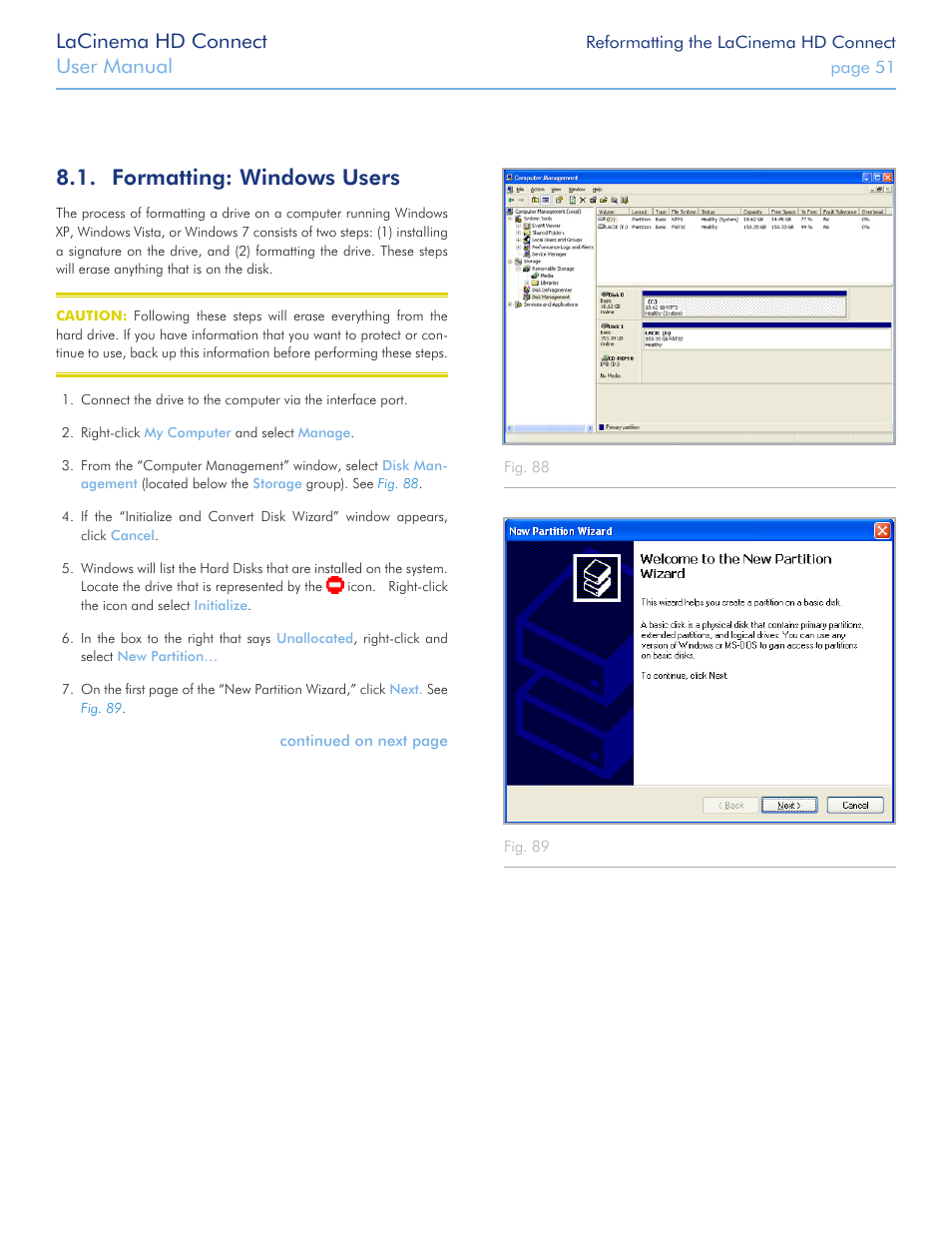 Formatting: windows users, Chosen a file format, see sections, Lacinema hd connect | User manual | LaCie LaCinema HD Connect User Manual | Page 51 / 72