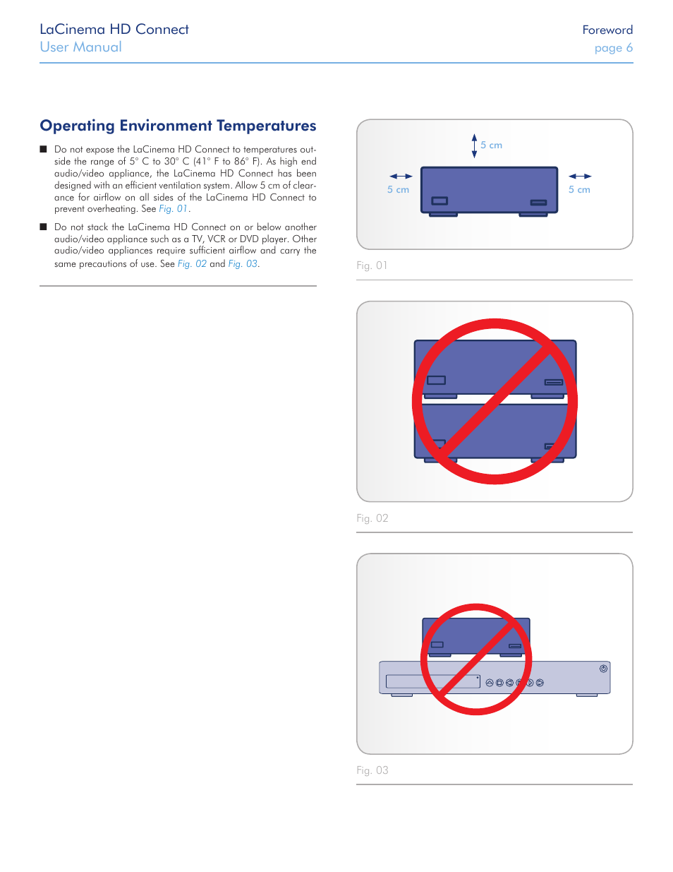 Operating environment temperatures, Lacinema hd connect, User manual | LaCie LaCinema HD Connect User Manual | Page 6 / 72