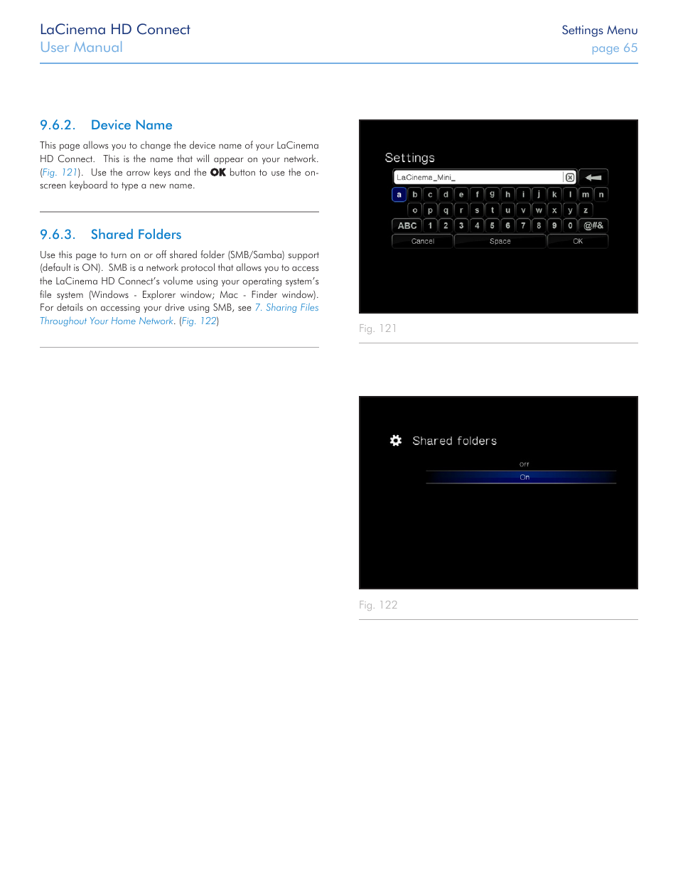 Device name, Shared folders, Device name 9.6.3. shared folders | Lacinema hd connect, User manual | LaCie LaCinema HD Connect User Manual | Page 65 / 72