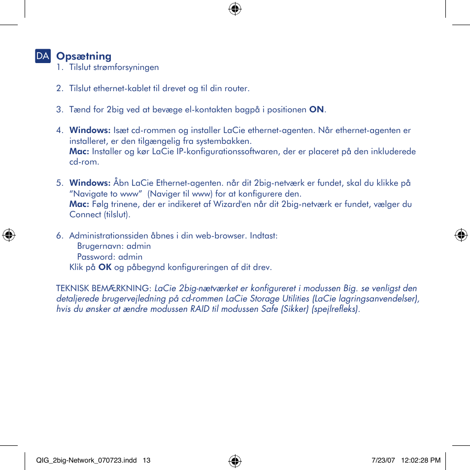 Opsætning | LaCie 2big network User Manual | Page 13 / 24