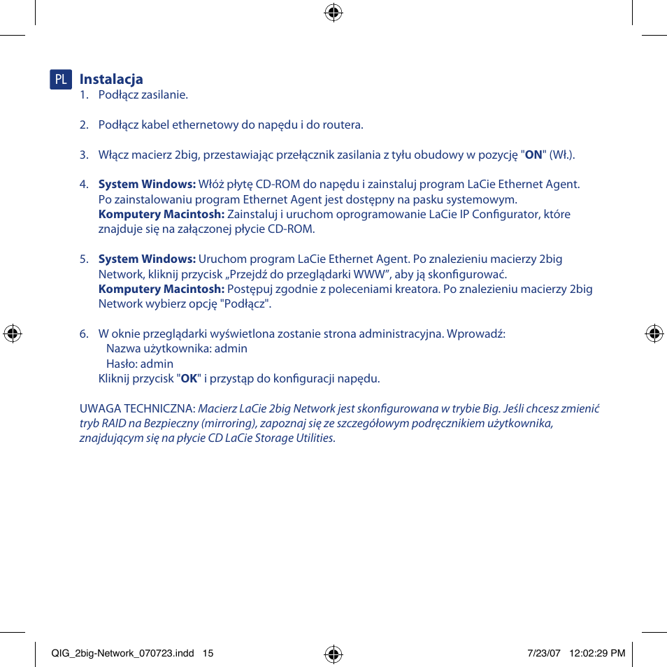 Instalacja | LaCie 2big network User Manual | Page 15 / 24