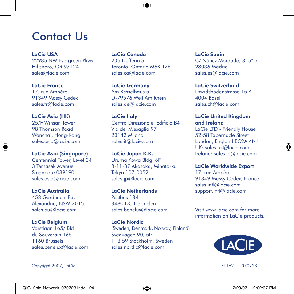 Contact us | LaCie 2big network User Manual | Page 24 / 24