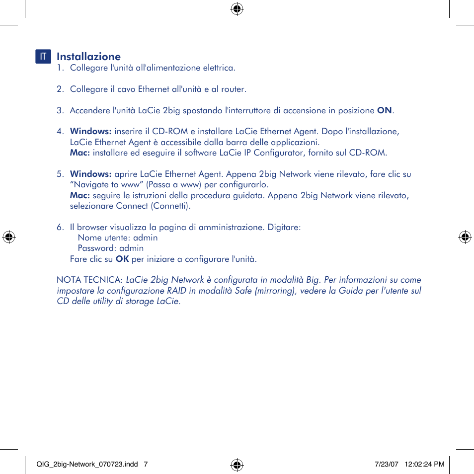 Installazione | LaCie 2big network User Manual | Page 7 / 24