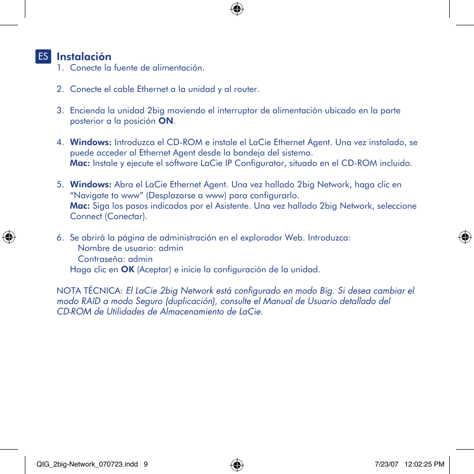 Instalación | LaCie 2big network User Manual | Page 9 / 24