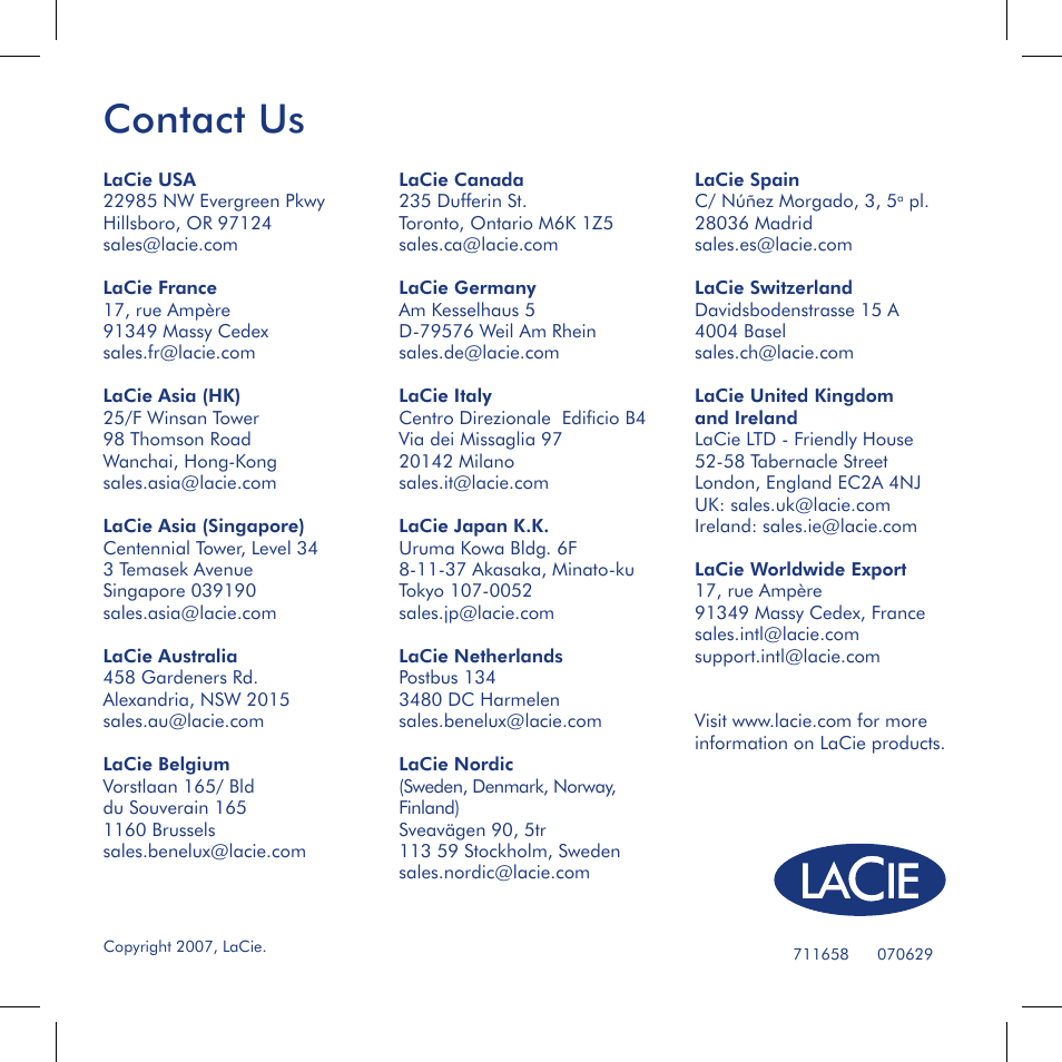 Contact us | LaCie Computer Drive User Manual | Page 22 / 22