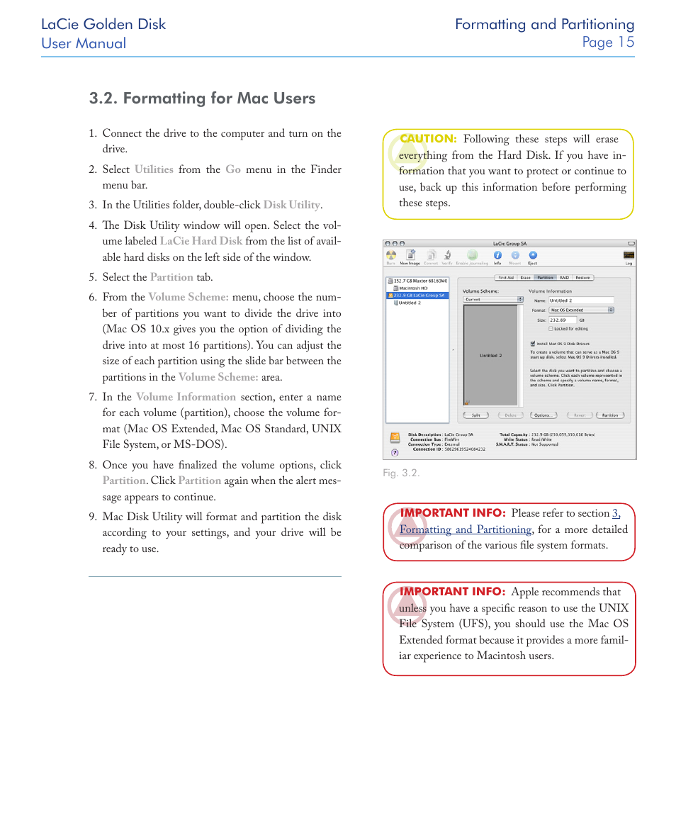 Formatting for mac users | LaCie Golden Disk User Manual | Page 15 / 24