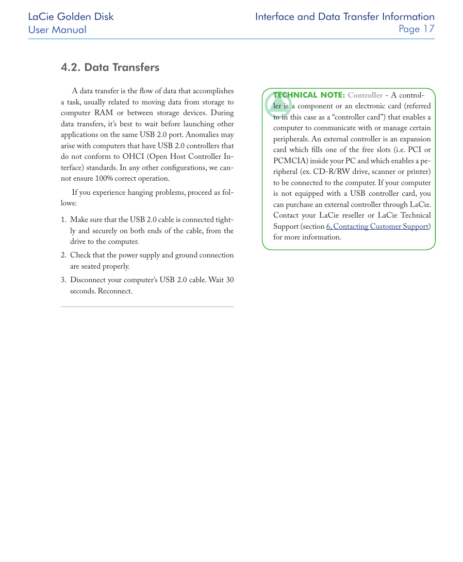 Data transfers | LaCie Golden Disk User Manual | Page 17 / 24