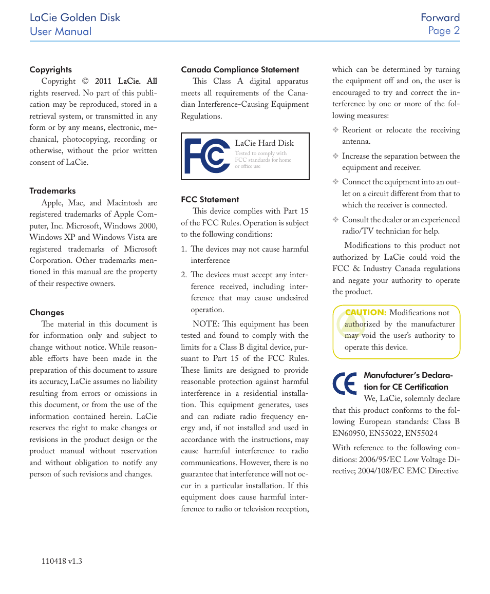 Lacie golden disk user manual forward page 2 | LaCie Golden Disk User Manual | Page 2 / 24