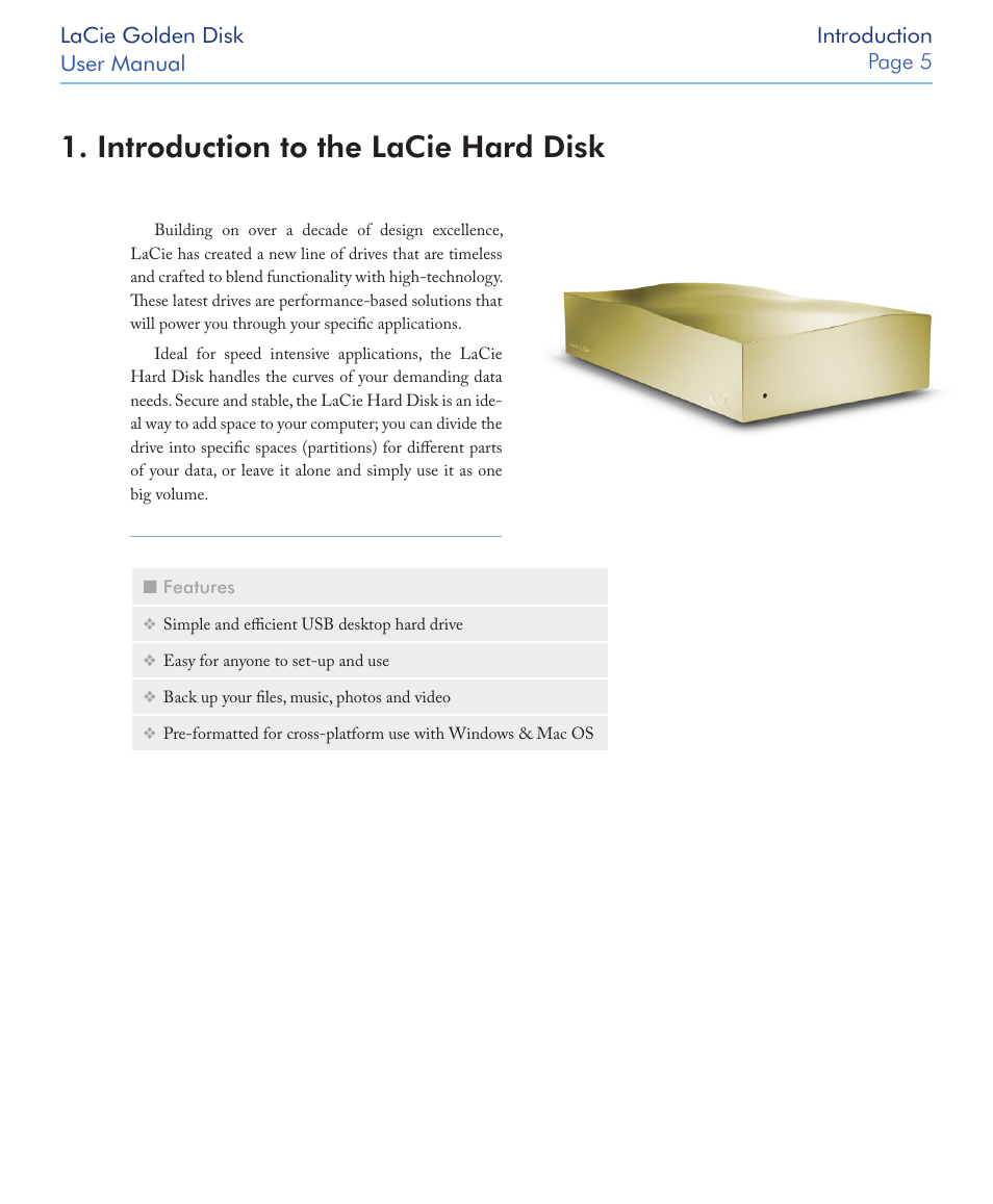 Introduction to the lacie hard disk | LaCie Golden Disk User Manual | Page 5 / 24