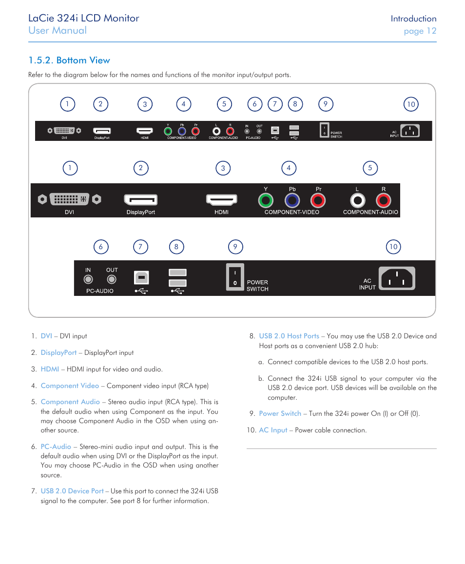 Bottom view, Lacie 324i lcd monitor, User manual | LaCie 324I User Manual | Page 12 / 43