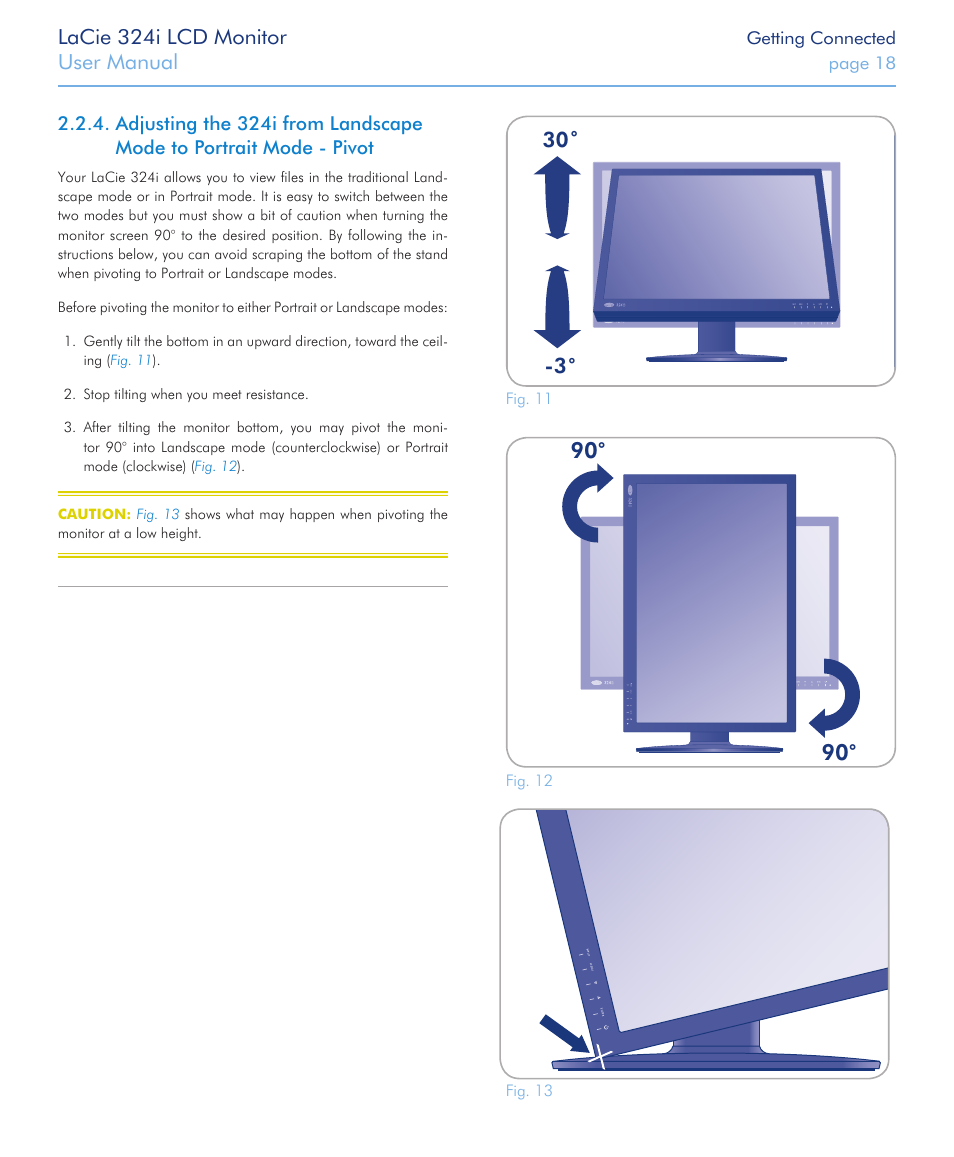 Professional multi-directional stand, Pivot tilt adjust swivel | LaCie 324I User Manual | Page 18 / 43