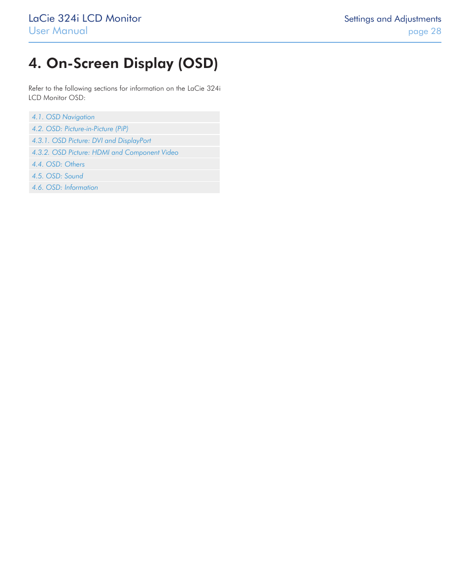 On-screen display (osd) | LaCie 324I User Manual | Page 28 / 43