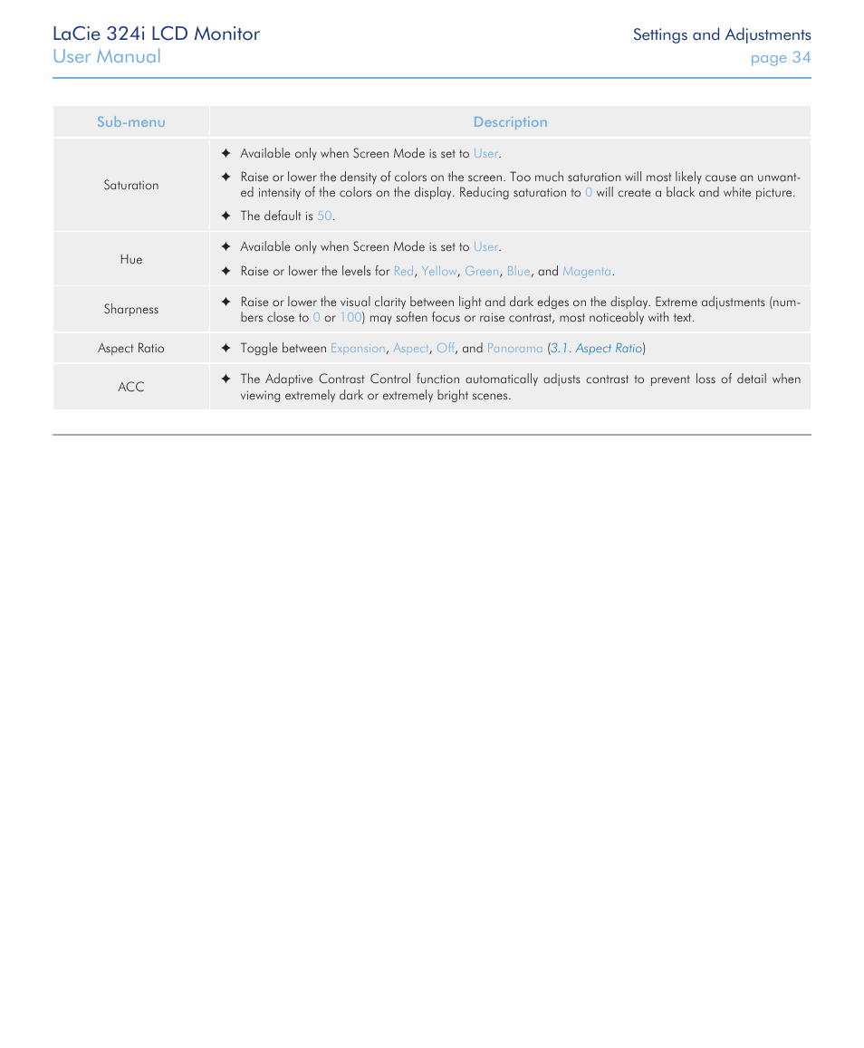 Lacie 324i lcd monitor, User manual | LaCie 324I User Manual | Page 34 / 43