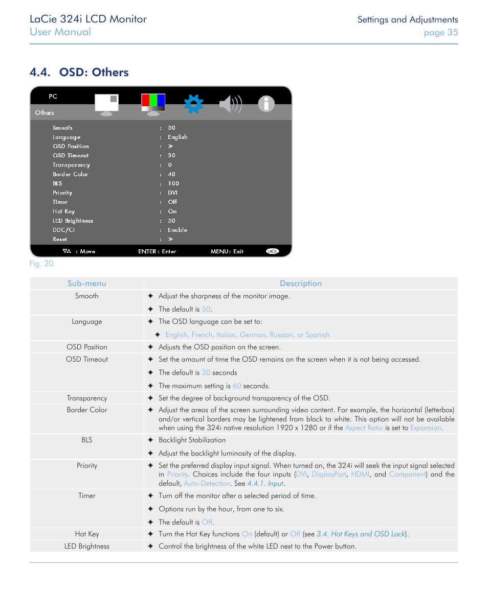 Osd: others, Lacie 324i lcd monitor, User manual | LaCie 324I User Manual | Page 35 / 43