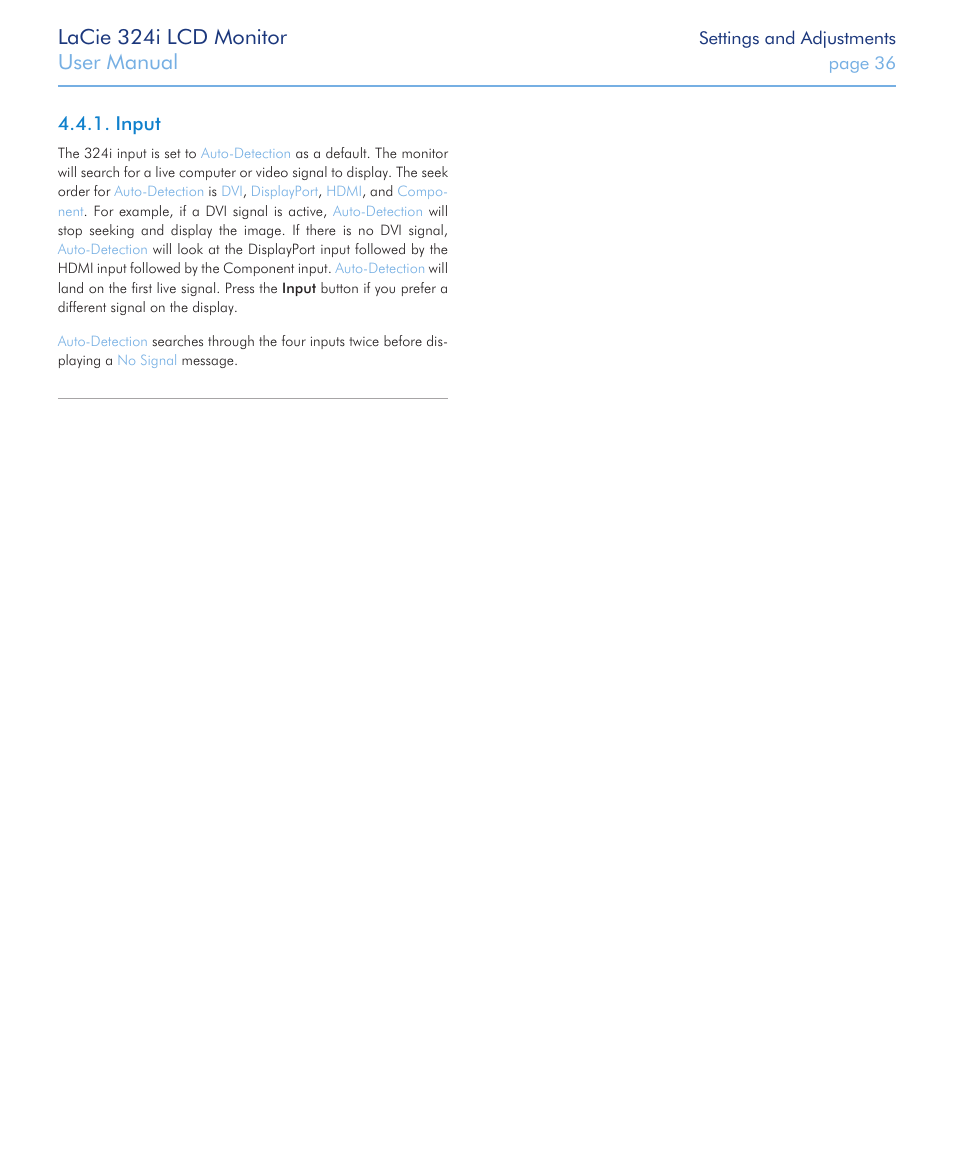 Input, Lacie 324i lcd monitor, User manual | LaCie 324I User Manual | Page 36 / 43