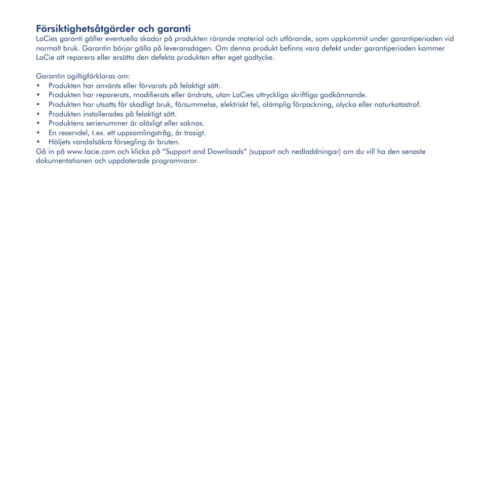 Installationsanvisningar, Frånkoppling, Försiktighetsåtgärder och garanti | LaCie Little Disk User Manual | Page 19 / 40