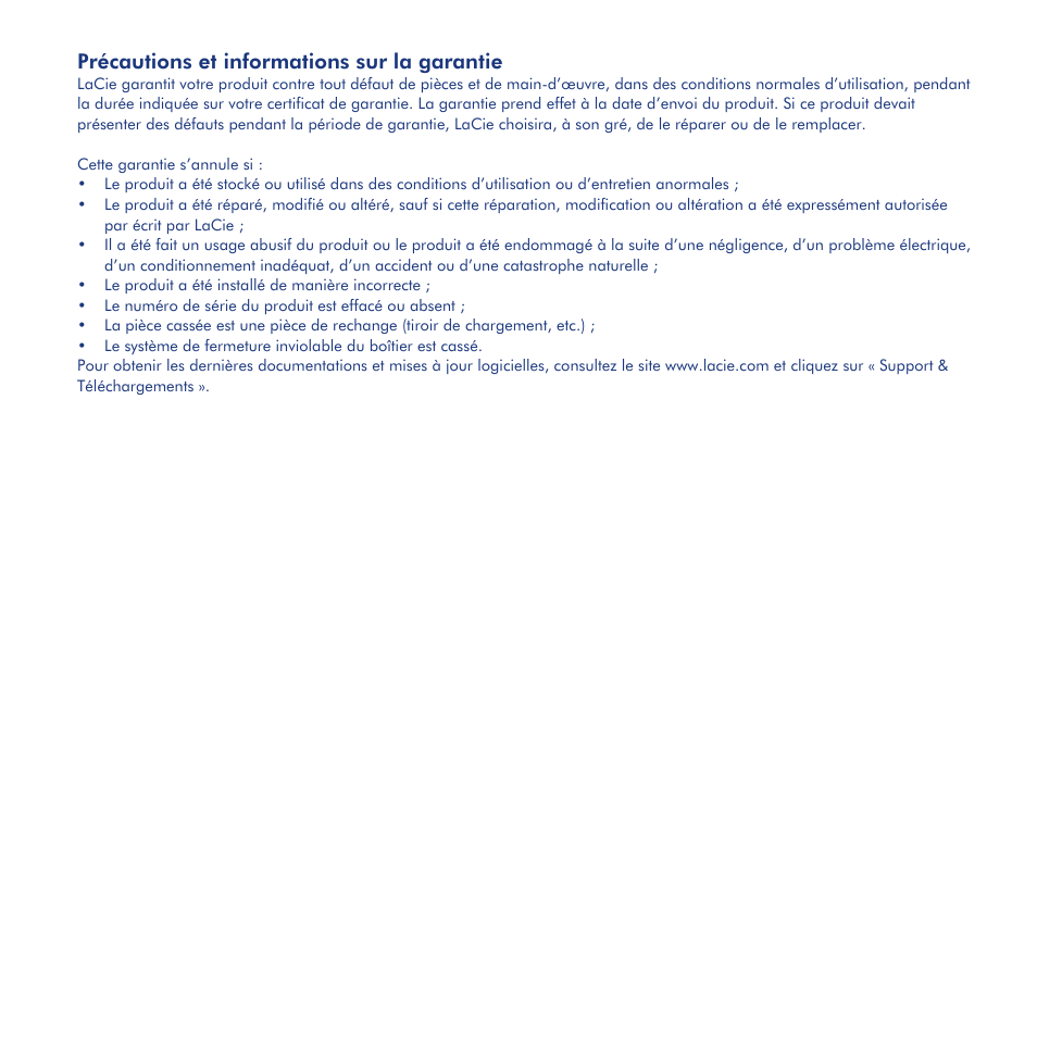 Procédure d’installation, Déconnexion, Précautions et informations sur la garantie | LaCie Little Disk User Manual | Page 7 / 40