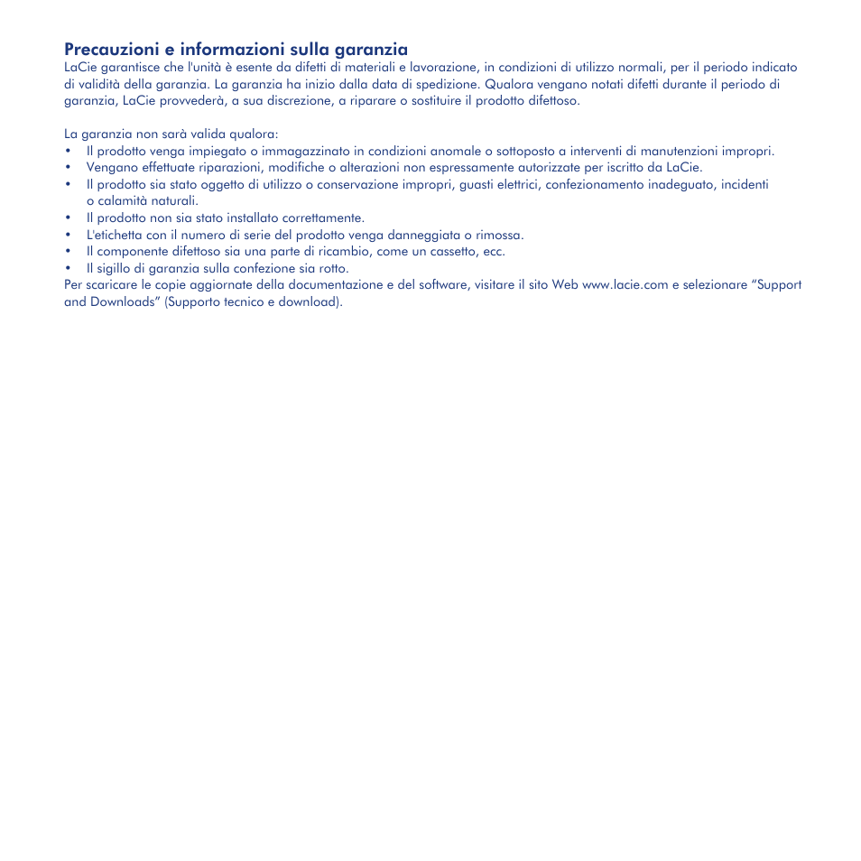 Procedure di installazione, Scollegamento, Precauzioni e informazioni sulla garanzia | LaCie Little Disk User Manual | Page 9 / 40